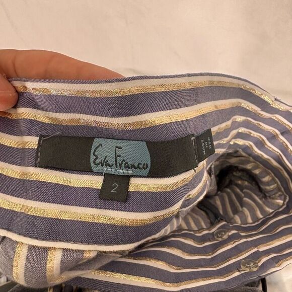 Eva Franco Anthro Blue, Gold, and White Striped High Waisted Wide Leg Pants Size - Picture 13 of 13